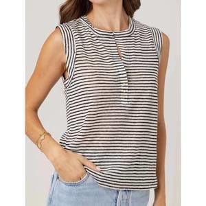 NEW SUNDAYS stripe linen sky tee in mono luxe stripe